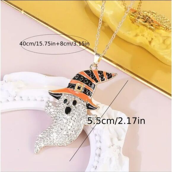 Rhinestone Ghost Necklace Halloween - Picture 5 of 5